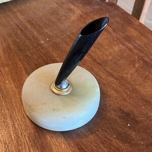 Vintage Black Resin Stem Desk Pen Holder with Round Stone Base